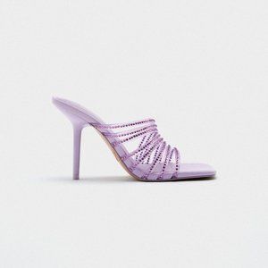 NWT Zara Mauve Rhinestone Vinyl High Heel Sandals